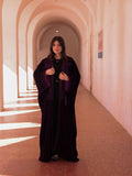 CAFTON aubergine ABAYA "VELVET " EN KATIFA HIND ET GRO-fil HRIR