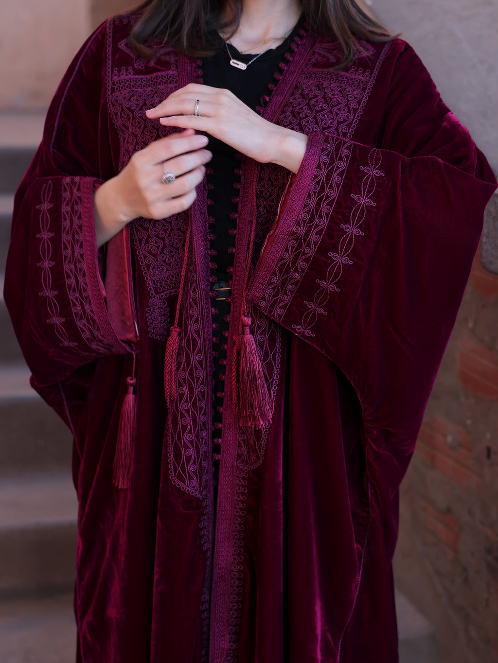 CAFTON GRENAT ABAYA "VELVET " EN KATIFA HIND ET GRO-fil HRIR