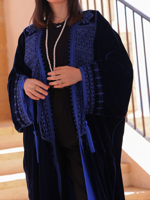 CAFTON BLEU ABAYA "VELVET" EN KATIFA AVEC DU GRO-fil HRIR